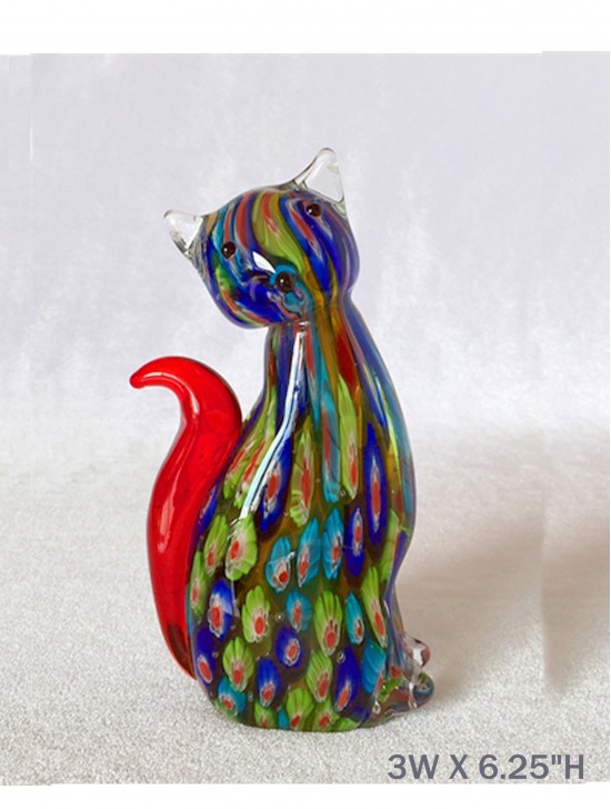 Glass Cat with Flowers